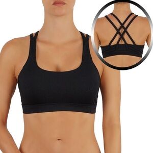 Crisscross Back Detail Black Sports Bra Removable Pads M